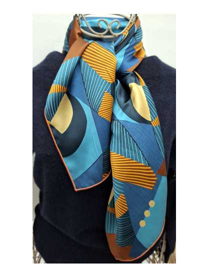 Foulard Carré En Soie Tissé Main HAND WOVEN - Multicouleur - Vintage - Occasion
