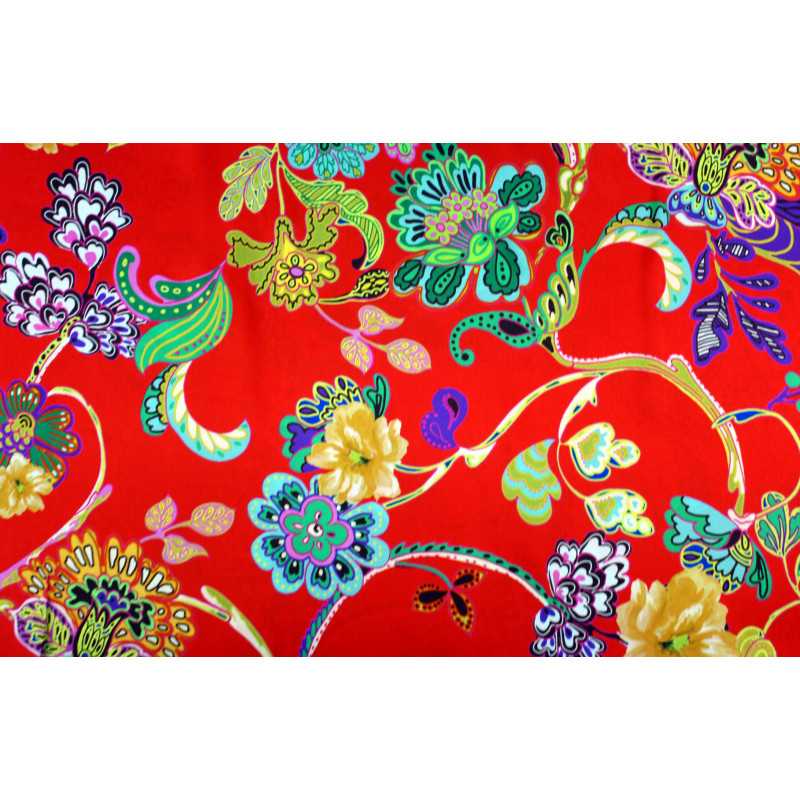 Foulard en laine rouge avec des fleurs - France